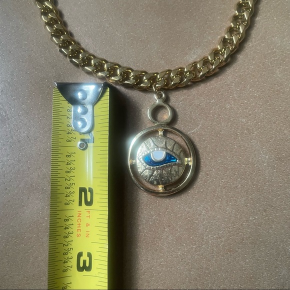 Evil eye 🧿 curb chain choker necklace adjustable gold blue pendant charm - Picture 9 of 10
